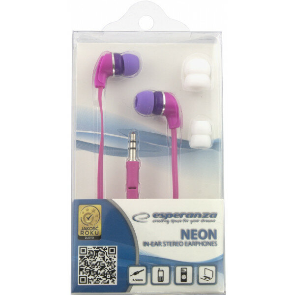 Słuchawki douszne Esperanza EH147P w kolorze fioletowy znajdujące się w opakowaniu