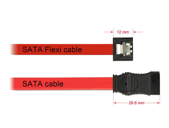 Kabel Delock SATA 6Gb/s 30cm czerwony od góry w porównaniu do zwykłego kabla SATA