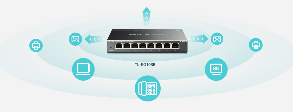 Przełącznik TP-Link TL-SG108E V5 8 portów gigabitowych przesyłanie plików