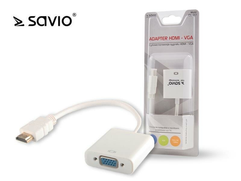 Adapter SAVIO CL-27 HDMI (M) – VGA (F) kabel z opakowaniem w tle