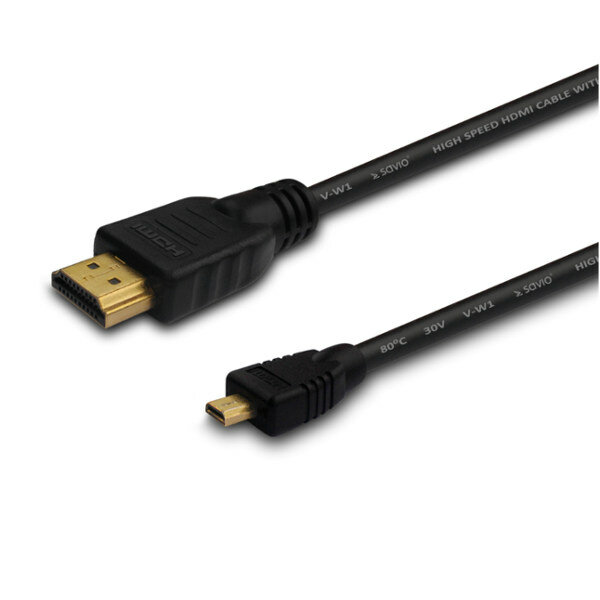 Kabel Elmak HDMI Micro - HDMI 2m czarny SAVIO CL-40 czarny zbliżenie na końcówki
