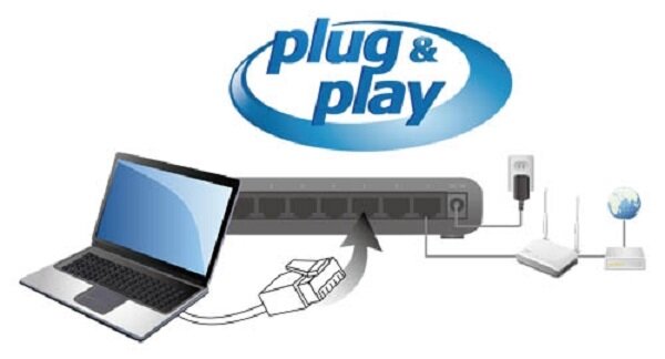 Switch Edimax ES-5800G V3 8-portowy grafika przedstawiająca łatwość montażu plug and play