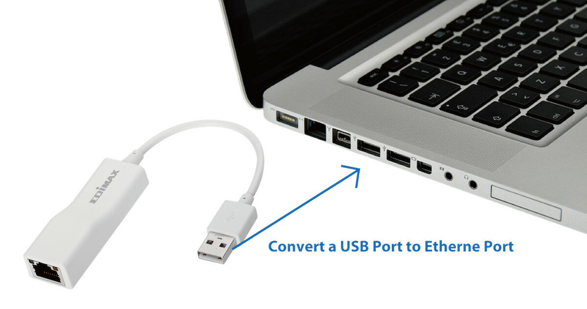 Karta sieciowa Edimax EU-4208 USB i laptop widoczne pod skosem