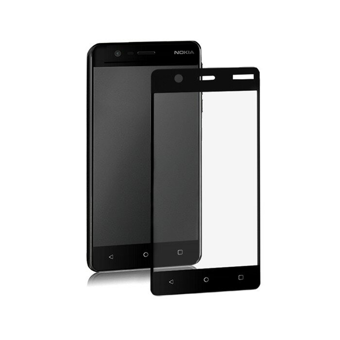 Szkło hartowane Qoltec Premium do Nokia 3 widok na szkło i telefon pod skosem