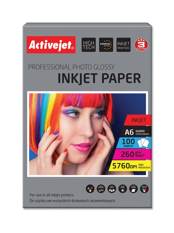 Papier fotograficzny Activejet AP6-260GR100 100szt opakowanie widoczne frontem