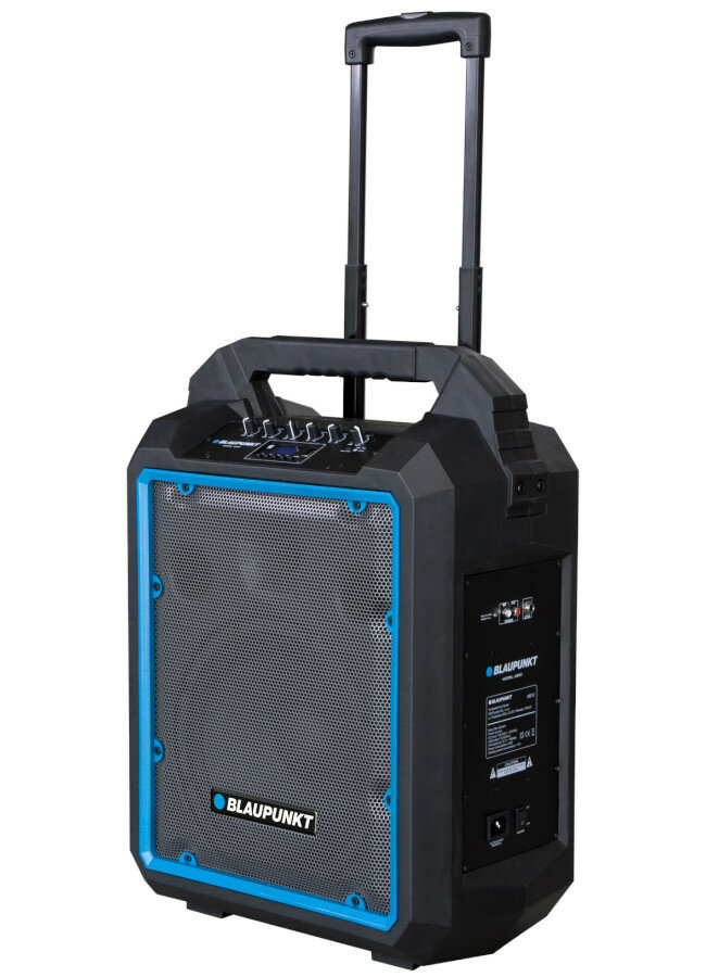 System audio z Bluetooth i funkcją karaoke Blaupunkt MB10 600 W czarno-niebieski widok od przodu na tył widok na przód pod kątem