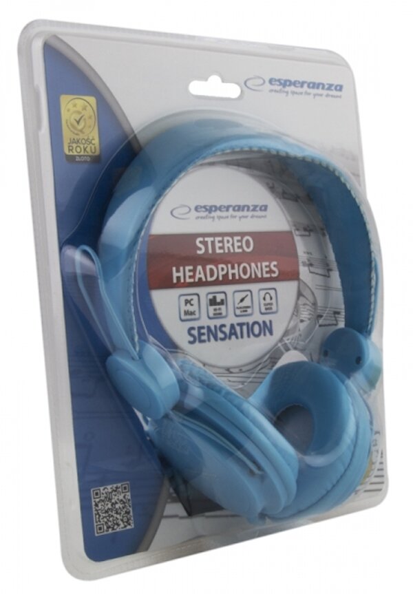 Słuchawki stereo Esperanza EH148B niebieskie znajdujące się w opakowaniu