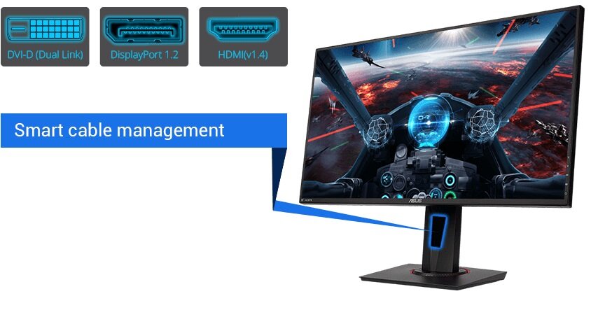 Monitor gamingowy ASUS VG278Q Full HD czarny widok na ekran od prawego boku