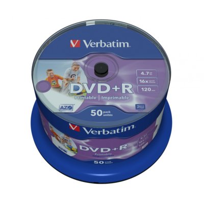 Фото - Оптичний диск Verbatim DVD+R  16x 4.7GB  WIDE PRINTABLE (Cake 50)