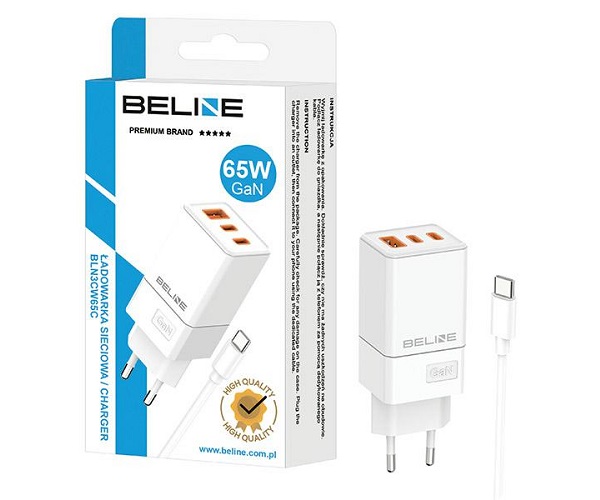 xyz - Ładowarka sieciowa Beline BLN3CW65C 65W biała + kabel USB-C - abc