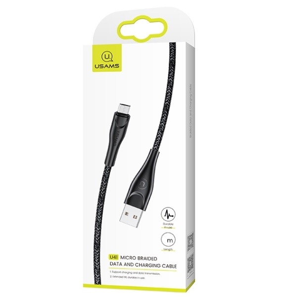 xyz - USAMS Kabel pleciony U41 microUSB 1m 2A czarny/black SJ393USB01 (US-SJ393) - abc