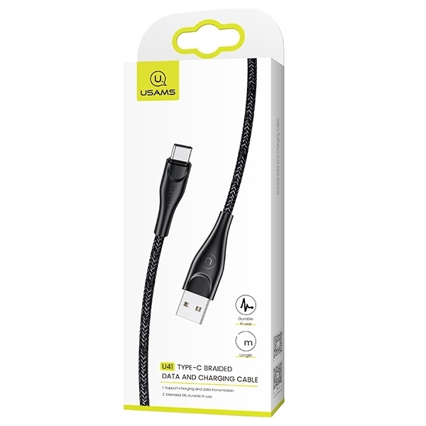 xyz - USAMS Kabel pleciony U41 USB-C 1m 2A czarny/black SJ392USB01 (US-SJ392) - abc