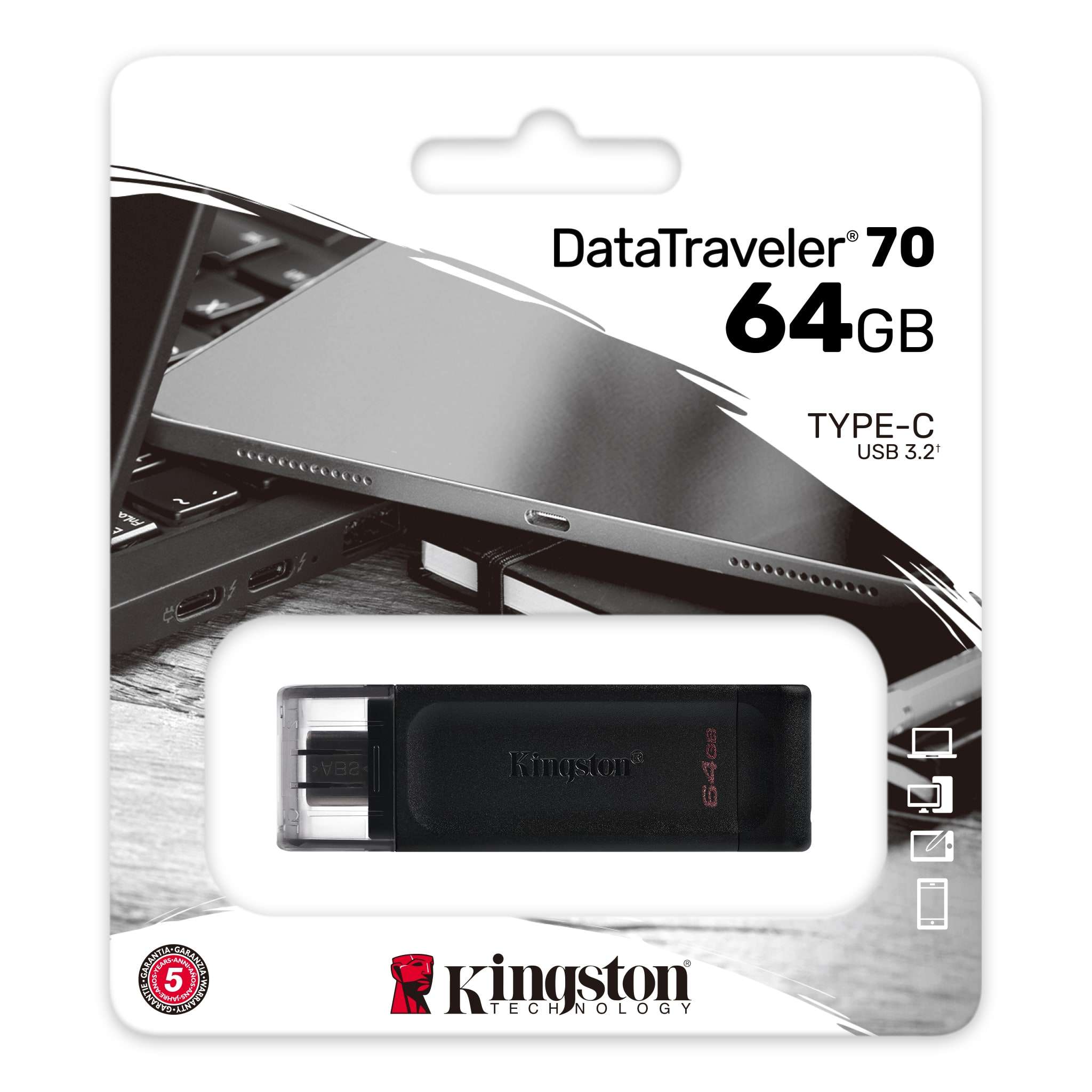 xyz - Pendrive KINGSTON 64GB USB-C 3.2 Gen 1 DataTraveler 70 - abc