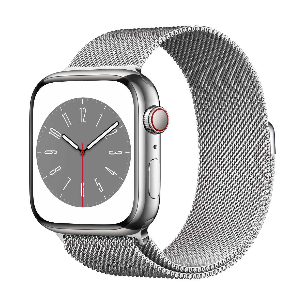 xyz - Apple Watch Series 8 GPS + Cellular 45mm Silver Stainless Steel Case with Silver Milanese Loop - abc