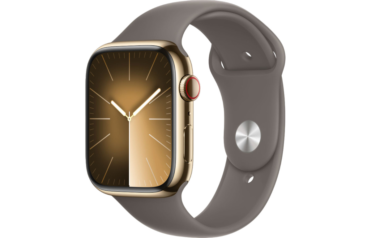 xyz - Smartwatch Apple Watch Series 9 GPS + Cellular stal nierdzewna 45mm złoty + opaska sportowa M/L popielaty brąz - abc