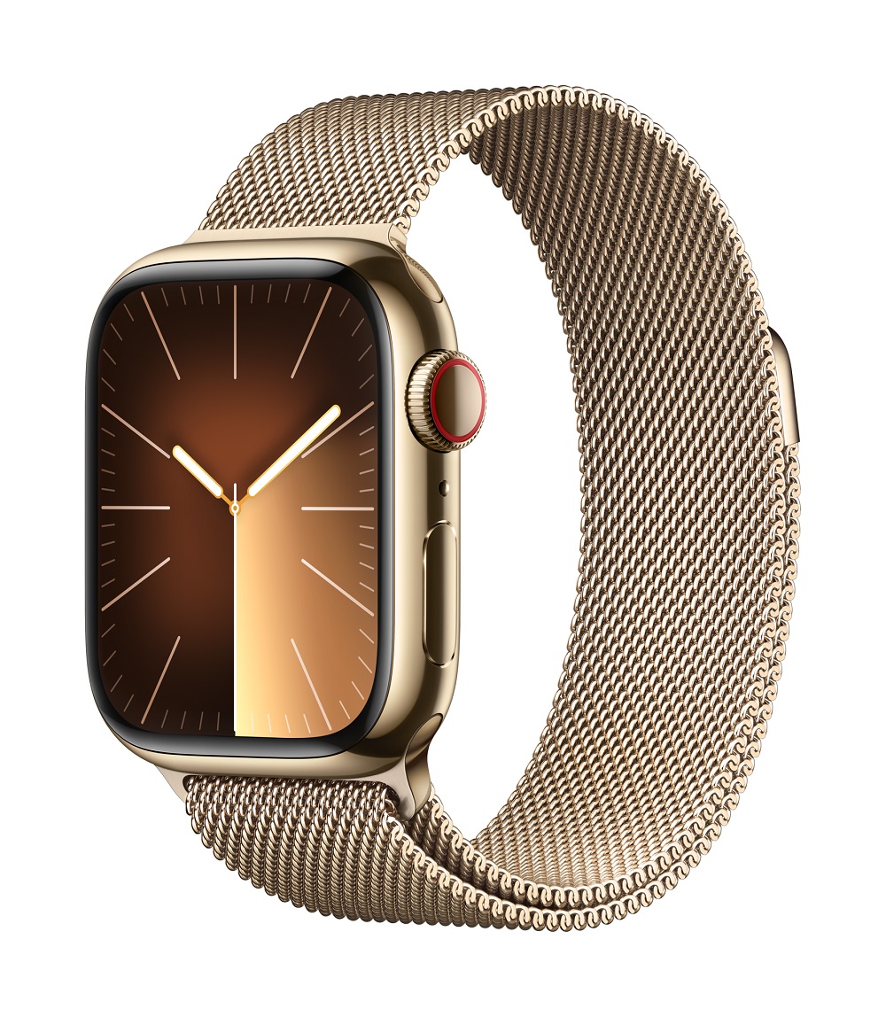 xyz - Smartwatch Apple Watch Series 9 GPS + Cellular stal nierdzewna 45 mm + bransoleta mediolańska złota - abc