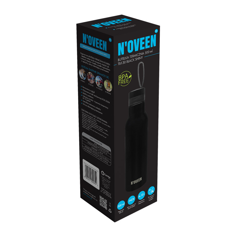 xyz - Butelka termiczna NOVEEN TB130 Black Shiny 500 ml czarna - abc