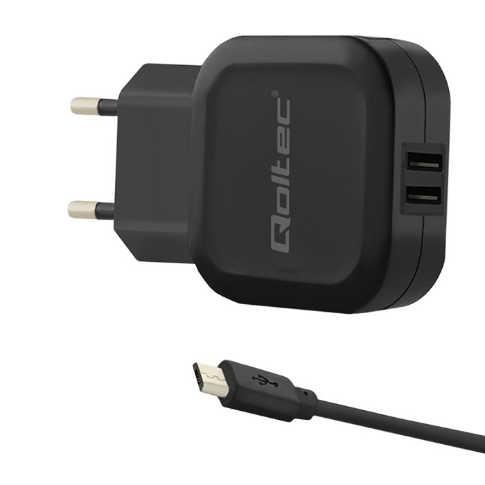 xyz - Ładowarka sieciowa Qoltec (50187) 17W|5V|3.4A|2xUSB z kablem MicroUSB - abc