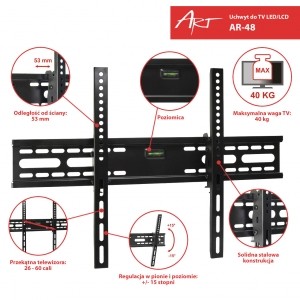 xyz - ART Uchwyt do TV LCD/LED 26-60" 40KG AR-48 rugulowany w pionie - abc