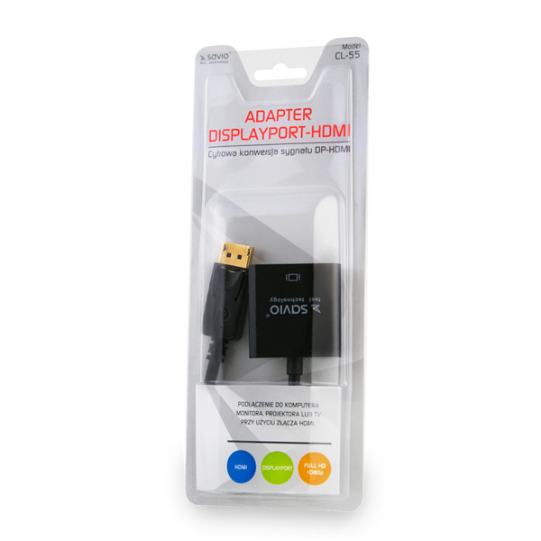 xyz - Adapter DisplayPort M - HDMI AM  SAVIO CL-55 Czarny - abc