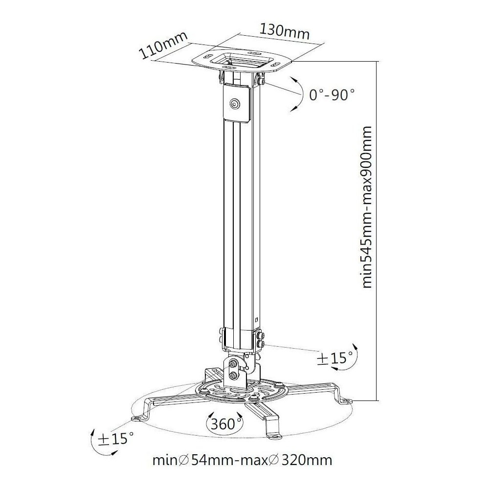 xyz - Ramię do projektora Techly 55-90 cm. sufitowe, srebrne ICA-PM 18M - abc