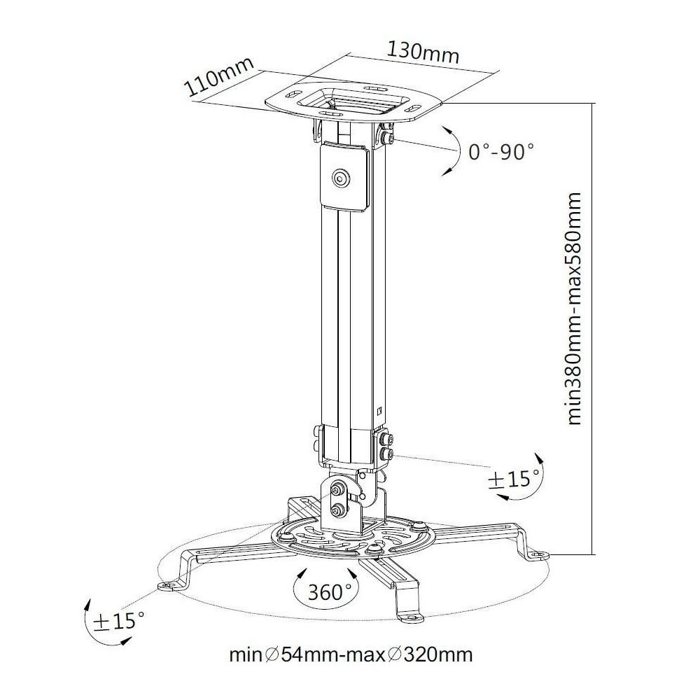 xyz - Ramię do projektora Techly 38-58 cm. sufitowe, srebrne  ICA-PM 18S - abc