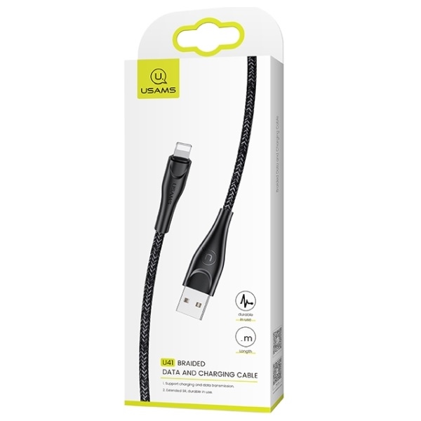 xyz - USAMS Kabel pleciony U41 lightning 2m 2A czarny/black SJ394USB01 (US-SJ394) - abc