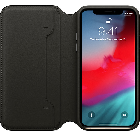 xyz - Apple Etui skórzane folio iPhone XS - czarne - abc