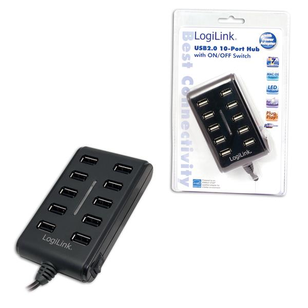 xyz - HUB USB LogiLink UA0125 10 portów USB, wyłącznik ON/OFF - abc