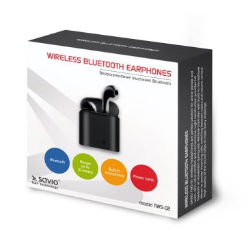 xyz - Słuchawki bezprzewodowe z mikrofonem Savio TWS-02 Bluetooth czarne - abc