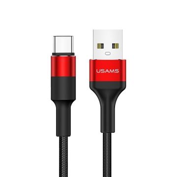 xyz - Pleciony kabel USB-C USAMS U5 SJ221TC02 (US-SJ221) 1,2m czerwony - abc