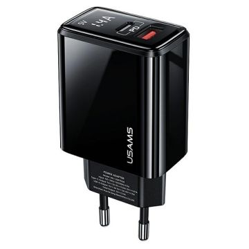 xyz - Ładowarka sieciowa USAMS T40 CC133TC01 (US-CC133) 1xUSB-C+1xUSB czarny - abc