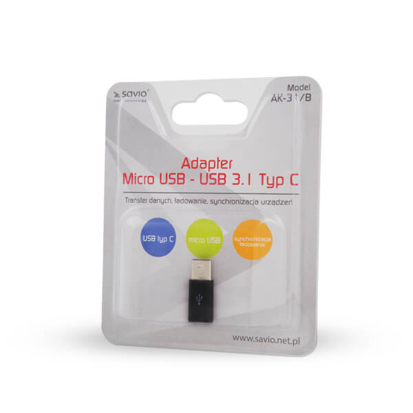 xyz - Adapter Savio AK-31/B micro USB – USB 3.1 Typ C Czarny - abc