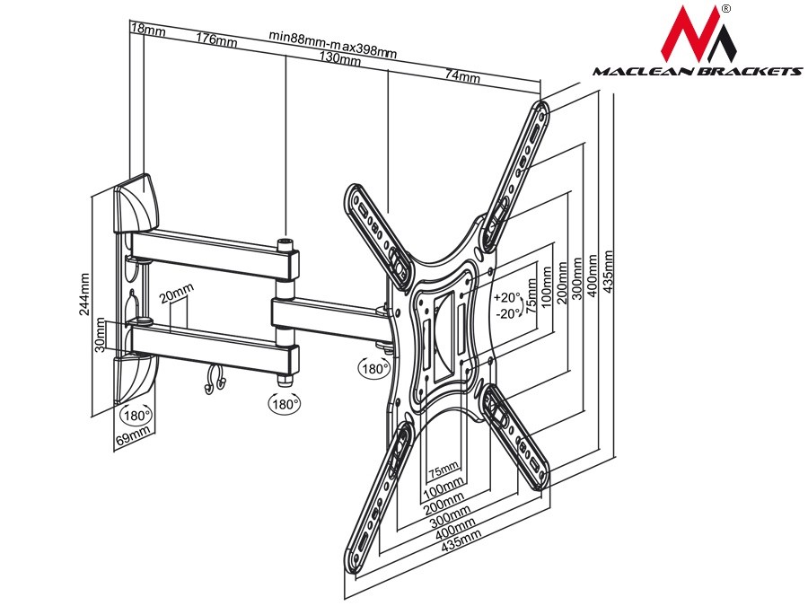 xyz - Maclean Uchwyt do telewizora lub monitora 23-55" 30kg uniwersalny MC-701 czarny max vesa 400x400 - abc