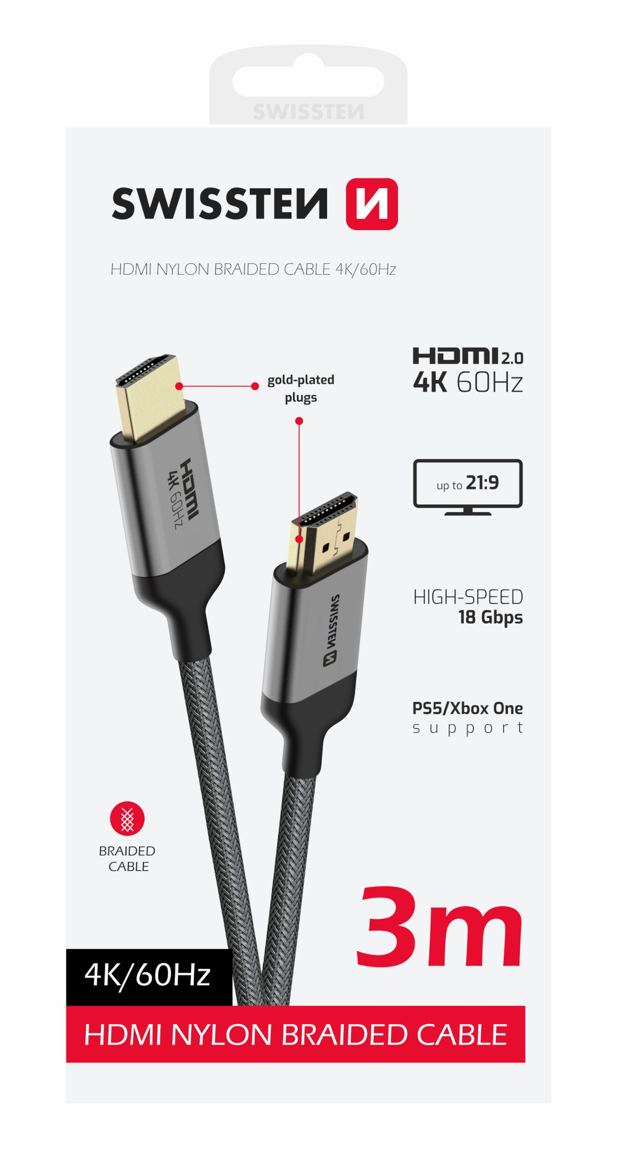 xyz - Kabel HDMI Swissten 3m szary - abc