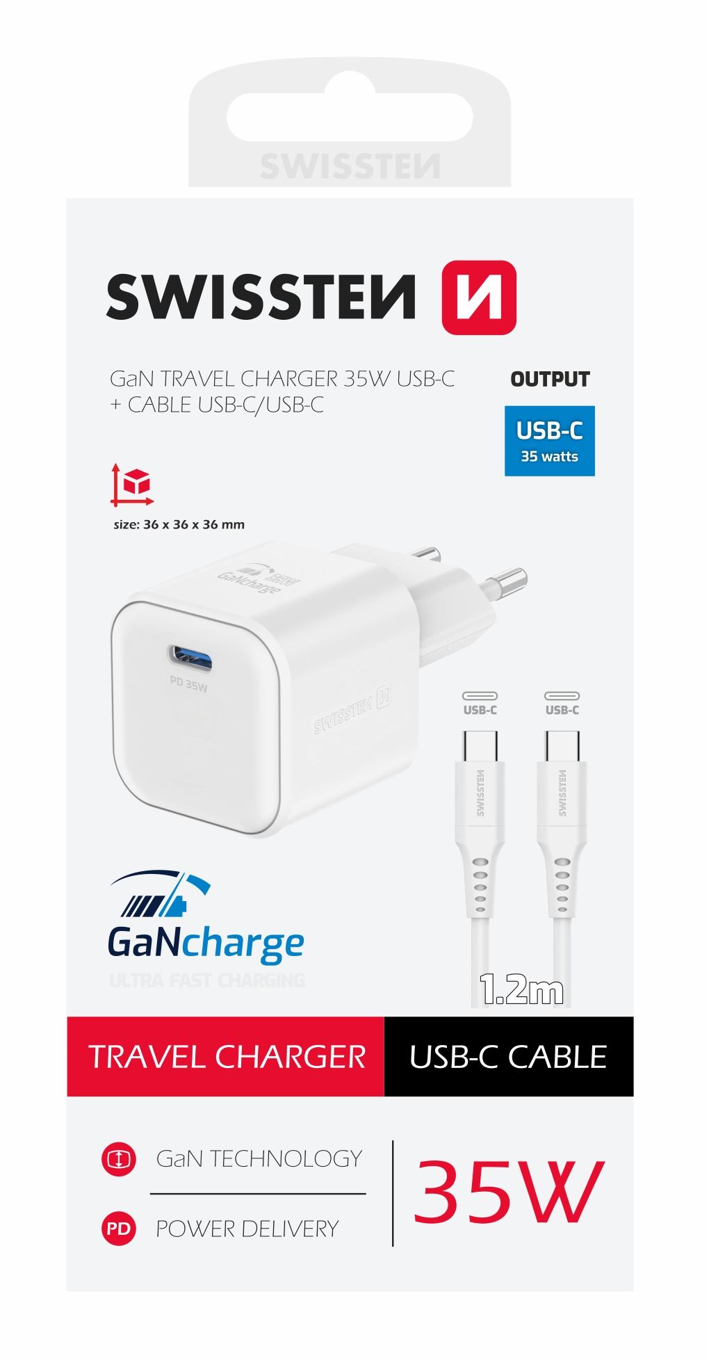 xyz - Ładowarka sieciowa Swissten GaN 35W + kabel USB-C - USB-C biała - abc